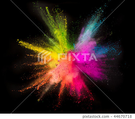 Colored powder explosion on black background. 44670718