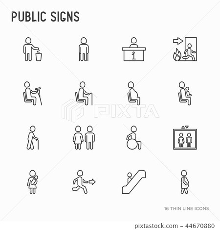 Public signs thin line icons set 44670880