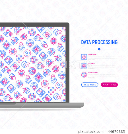 Data processing concept with thin line icons - Stock Illustration ...