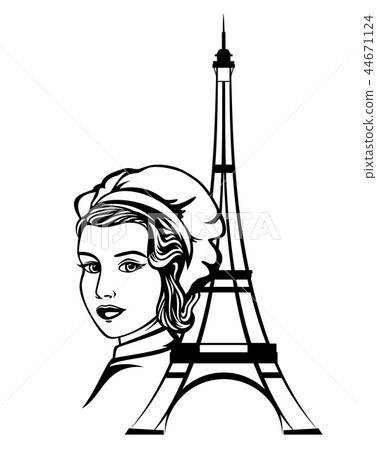 female chef in paris - black vector portrait 44671124
