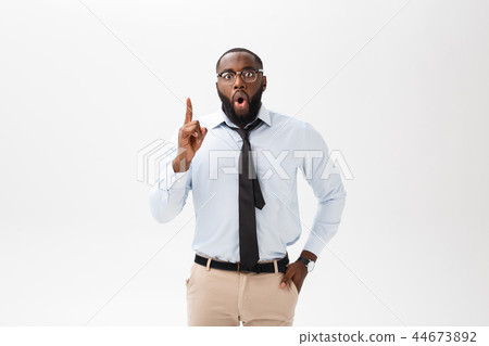 business man African American with glasses thinks on isolated white background business man African American with glasses thinks on isolated white background 44673892