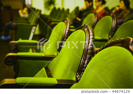 many vintage green seat theater close up 44674129