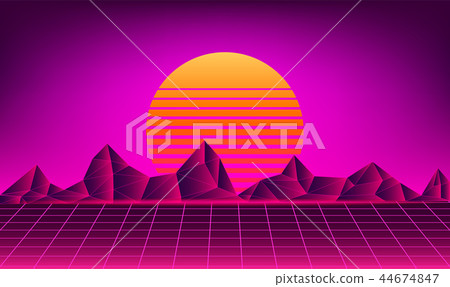 retro neon sun background 44674847