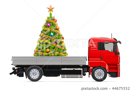 Truck with Christmas tree. Gift delivery concept 44675552