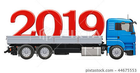 Truck with 2019, New Year concept. 3D rendering Truck with 2019, New Year concept. 3D rendering 44675553