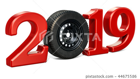 2019 auto concept with car wheel, 3D rendering 2019 auto concept with car wheel, 3D rendering 44675586