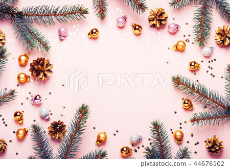 Pink Christmas Background. Festive frame Pink Christmas Background. Festive frame 44676102