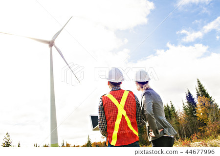 A Technician team Engineer in Wind Turbine Power Generator Station A Technician team Engineer in Wind Turbine Power Generator Station 44677996