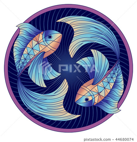 Pisces zodiac sign, horoscope symbol blue, vector Pisces zodiac sign, horoscope symbol blue, vector 44680074