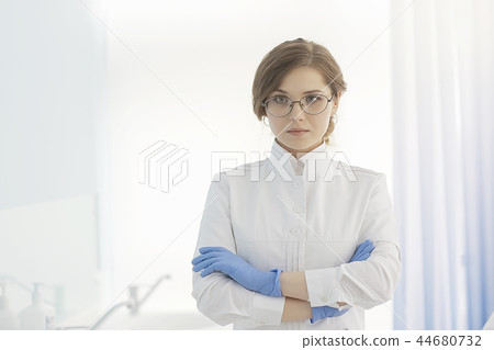 doctor in rubber gloves / concept sterility purity, medical clinic, laboratory, gloves on the hands of a doctor 44680732