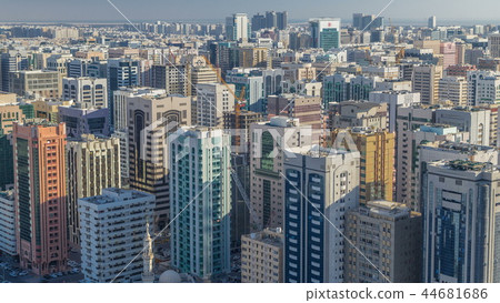 Aerial skyline of Abu Dhabi city centre from above timelapse Aerial skyline of Abu Dhabi city centre from above timelapse 44681686