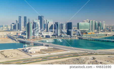Aerial skyline of Abu Dhabi city centre from above timelapse 44681690