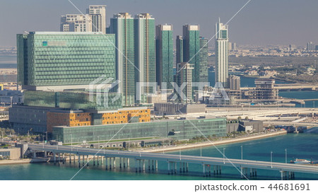 Aerial skyline of Abu Dhabi city centre from above timelapse 44681691
