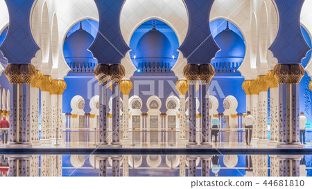 Sheikh Zayed Grand Mosque illuminated at night timelapse, Abu Dhabi, UAE. Sheikh Zayed Grand Mosque illuminated at night timelapse, Abu Dhabi, UAE. 44681810