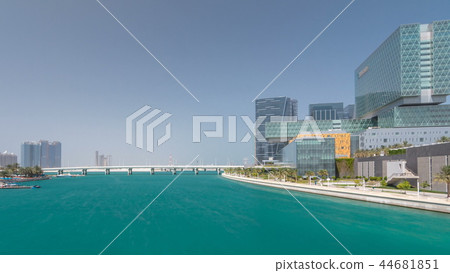 Modern buildings in Abu Dhabi skyline timelapse hyperlapse with waterfront. Modern buildings in Abu Dhabi skyline timelapse hyperlapse with waterfront. 44681851