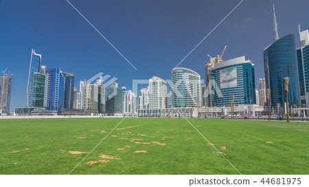 Panoramic timelapse hyperlapse view of business bay and downtown area of Dubai 44681975
