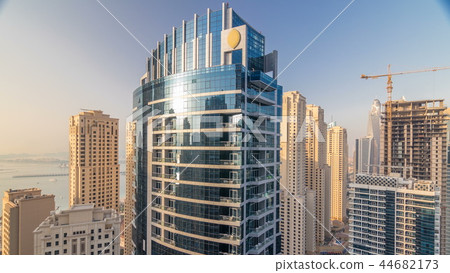 Amazing colorful dubai marina skyline during sunset timelapse Amazing colorful dubai marina skyline during sunset timelapse 44682173