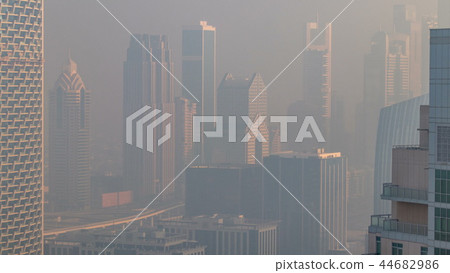 Foggy morning in downtown of Dubai timelapse. Foggy morning in downtown of Dubai timelapse. 44682986