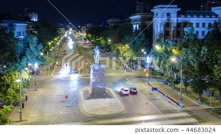 The monument to the city founder aerial timelapse - the Cossack Kharko, located in Nauki Prospekt in Kharkov. 44683024