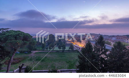 Old houses and trees after sunset in beautiful town of Albano Laziale day to night timelapse, Italy 44683084