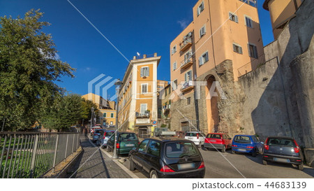 Typical medieval narrow street in beautiful town of Albano Laziale timelapse hyperlapse, Italy Typical medieval narrow street in beautiful town of Albano Laziale timelapse hyperlapse, Italy 44683139