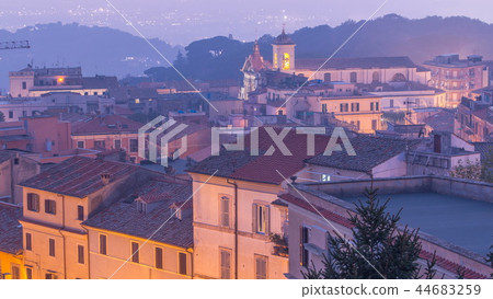 Duomo di San Pancrazio Martire after sunset in beautiful town of Albano Laziale day to night timelapse, Italy Duomo di San Pancrazio Martire after sunset in beautiful town of Albano Laziale day to night timelapse, Italy 44683259