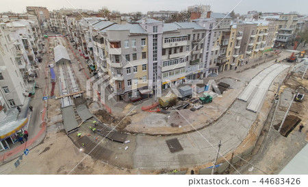 Concrete works for road maintenance construction with many workers and mixer timelapse Concrete works for road maintenance construction with many workers and mixer timelapse 44683426