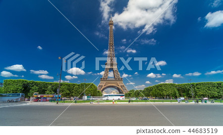 Eiffel Tower on Champs de Mars in Paris timelapse hyperlapse, France Eiffel Tower on Champs de Mars in Paris timelapse hyperlapse, France 44683519