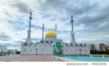 Exterior of the Nur Astana mosque timelapse hyperlapse in Astana, Kazakhstan. This mosque is the second largest in Kazakhstan. Exterior of the Nur Astana mosque timelapse hyperlapse in Astana, Kazakhstan. This mosque is the second largest in Kazakhstan. 44683656