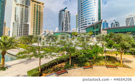 Residential buildings in Jumeirah Lake Towers timelapse hyperlapse in Dubai, UAE. Residential buildings in Jumeirah Lake Towers timelapse hyperlapse in Dubai, UAE. 44684206