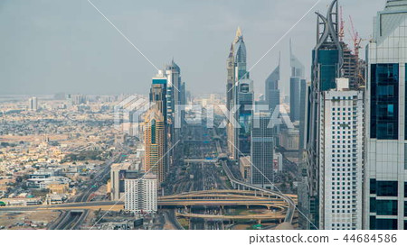 Dubai Sheikh Zayed Road timelapse near Dubai Downtown Closer Look shows the density of these roads 44684586