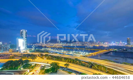 Top view of Hong Kong day to night, View from kowloon bay downtown timelapse Top view of Hong Kong day to night, View from kowloon bay downtown timelapse 44684658