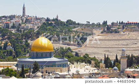 Panorama overlooking the Old city of Jerusalem timelapse, Israel, including the Dome of the Rock Panorama overlooking the Old city of Jerusalem timelapse, Israel, including the Dome of the Rock 44685040