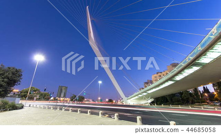 View of the bridge by Santiago Calatrava timelapse hyperlapse at the entrance to Jerusalem View of the bridge by Santiago Calatrava timelapse hyperlapse at the entrance to Jerusalem 44685058