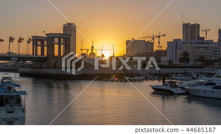 Sunrise. Yachts and boats at the Sharq Marina timelapse in Kuwait. Kuwait City, Middle East Sunrise. Yachts and boats at the Sharq Marina timelapse in Kuwait. Kuwait City, Middle East 44685187