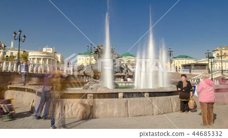Fountain Four Seasons on Manezh Square in Moscow timelapse hyperlapse, Russia 44685332