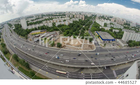 Traffic on the elevated road timelapse overpass on Yaroslavl highway in Moscow Traffic on the elevated road timelapse overpass on Yaroslavl highway in Moscow 44685527