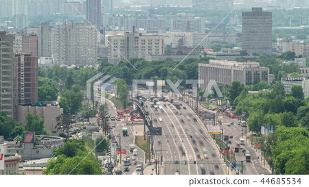 Traffic on the elevated road timelapse overpass on Yaroslavl highway in Moscow Traffic on the elevated road timelapse overpass on Yaroslavl highway in Moscow 44685534