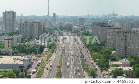 Traffic on the elevated road timelapse overpass on Yaroslavl highway in Moscow Traffic on the elevated road timelapse overpass on Yaroslavl highway in Moscow 44685535