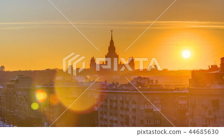 Sunset Moscow State University in winter timelapse Sunset Moscow State University in winter timelapse 44685630
