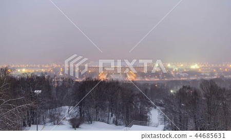 Panoramic view of Moscow City, Russia, from Sparrow Hills day to night winter timelapse Panoramic view of Moscow City, Russia, from Sparrow Hills day to night winter timelapse 44685631