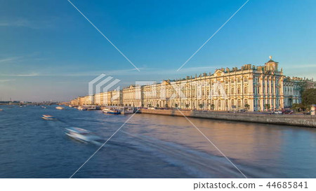 The winter Palace timelapse hyperlapse and pier on the Palace embankment clear day in summer in Saint-Petersburg The winter Palace timelapse hyperlapse and pier on the Palace embankment clear day in summer in Saint-Petersburg 44685841