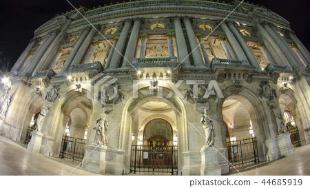Opera National de Paris in the nighttime. Grand Opera Paris, France timelapse hyperlapse 44685919