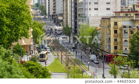 Jardim do Morro in Vila Nova de Gaia and Porto cityscape timelapse in Portugal, historic city centre. 44685920