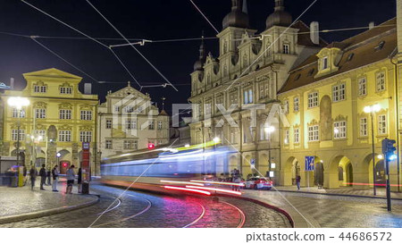 Night view of the illuminated malostranske namesti square timelapse hyperlapse in prague Night view of the illuminated malostranske namesti square timelapse hyperlapse in prague 44686572
