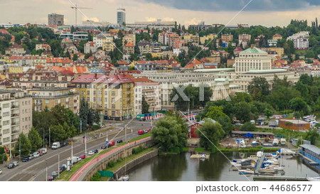View of Prague timelapse from the observation deck of Visegrad. Prague. Czech Republic. View of Prague timelapse from the observation deck of Visegrad. Prague. Czech Republic. 44686577