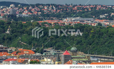 Panoramic view of Prague timelapse from the top of the Vitkov Memorial, Czech Republic Panoramic view of Prague timelapse from the top of the Vitkov Memorial, Czech Republic 44686594