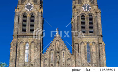 Medieval cathedral of Saint Ludmila timelapse in Prague in the Czech republic Medieval cathedral of Saint Ludmila timelapse in Prague in the Czech republic 44686604