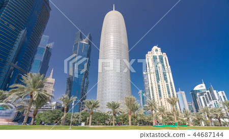 The skyline of Doha seen from Park timelapse hyperlapse, Qatar The skyline of Doha seen from Park timelapse hyperlapse, Qatar 44687144
