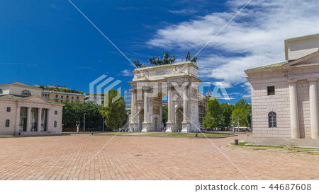 Arch of Peace in Simplon Square timelapse hyperlapse. It is a neoclassical triumph arch 44687608